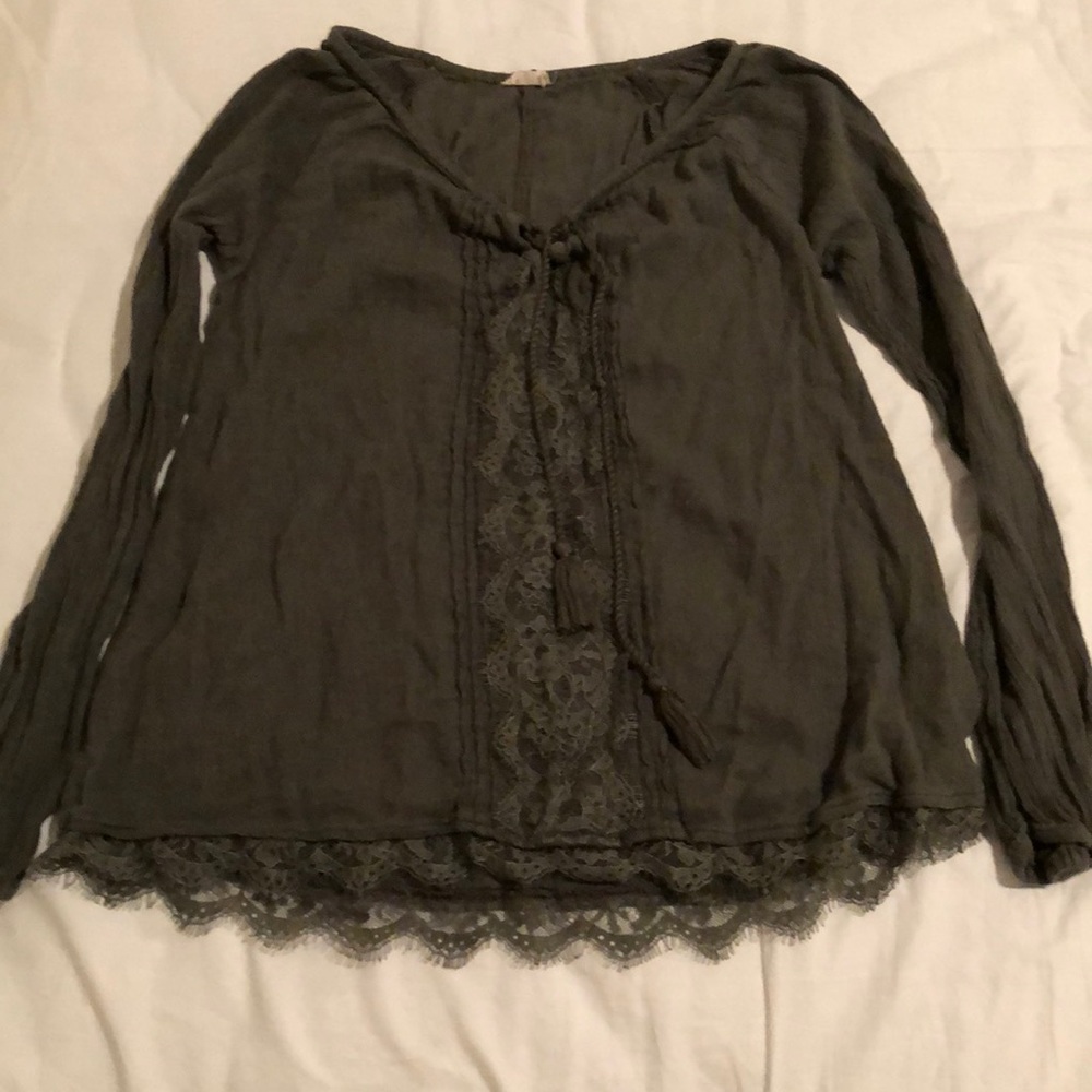 Hollister Lace Army Green Blouse